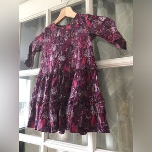 Tea Collection size 3 years purple ruffle dress long sleeve with forest animals